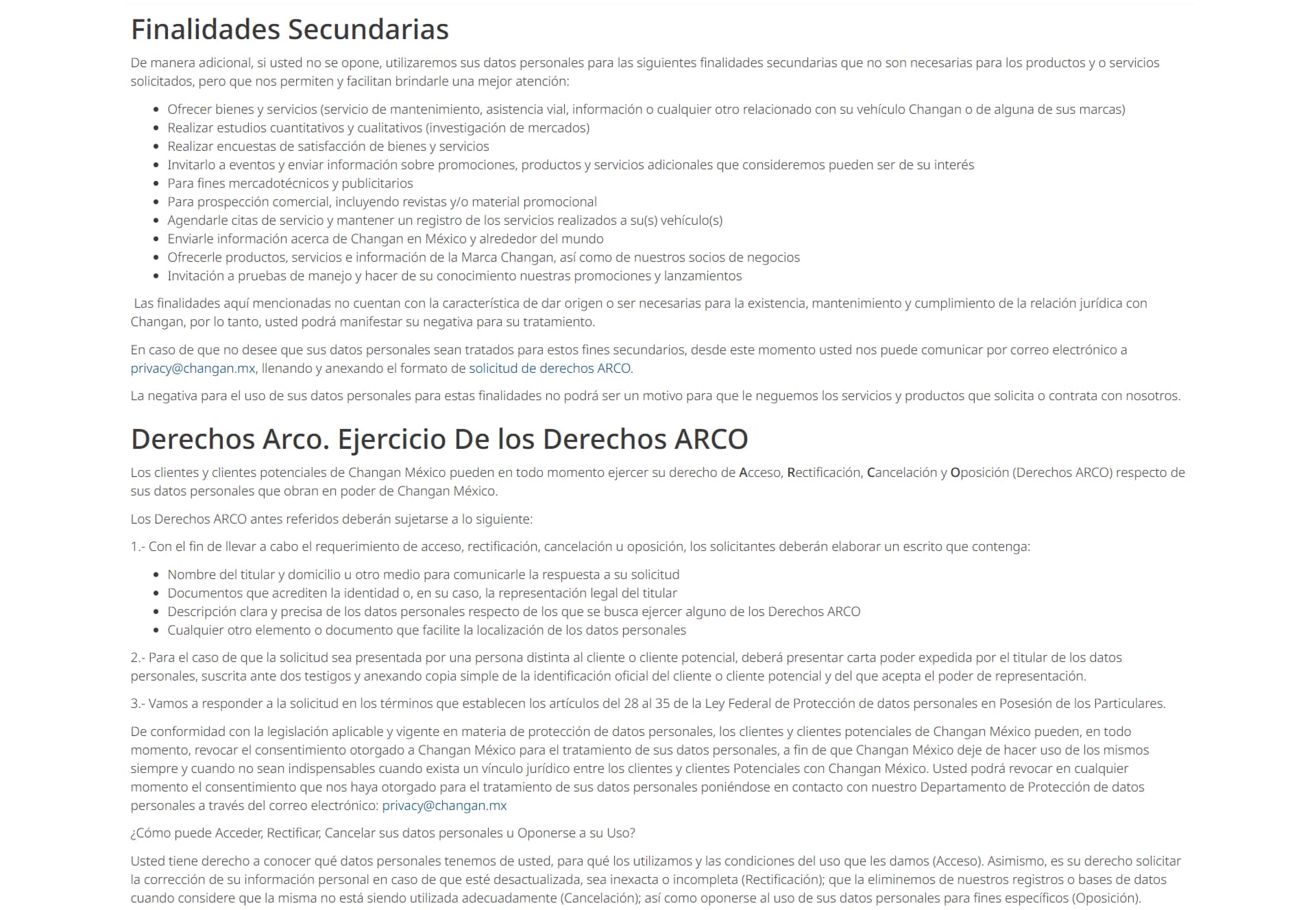 Aviso de privacidad Changan - pagina 3