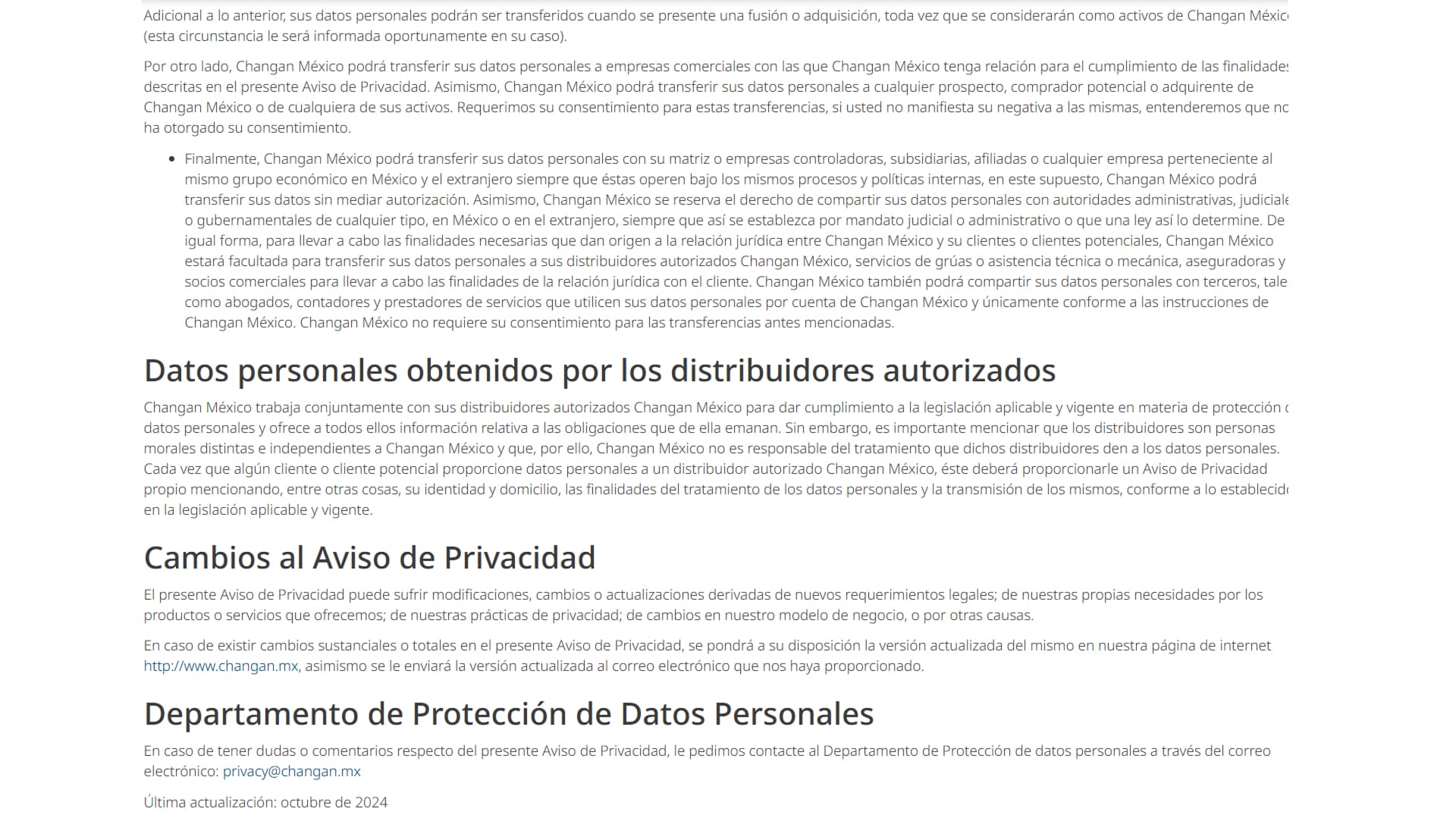 Aviso de privacidad Changan - pagina 4