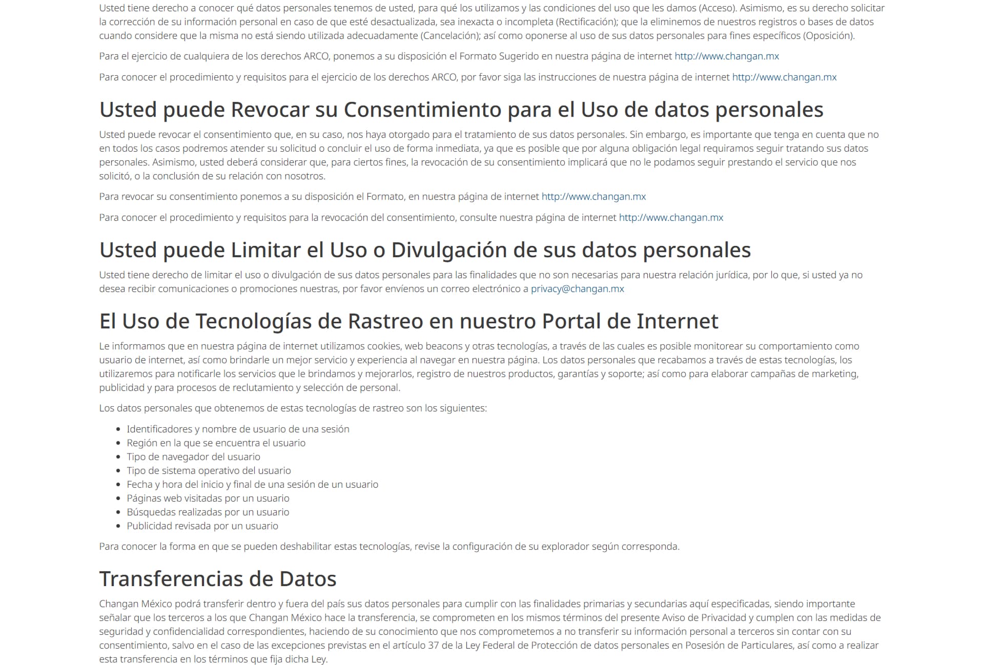 Aviso de privacidad Changan - pagina 5